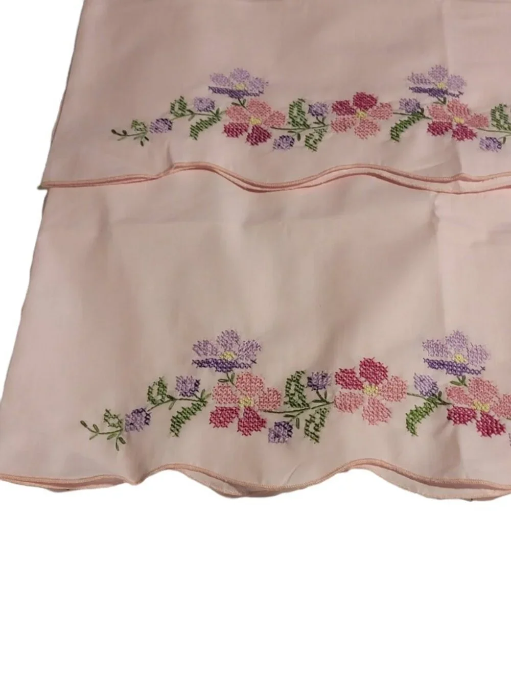 2 Handmade bubble gum Pink Pillowcases Bedroom Linen Cross Stitch Vintage Girl